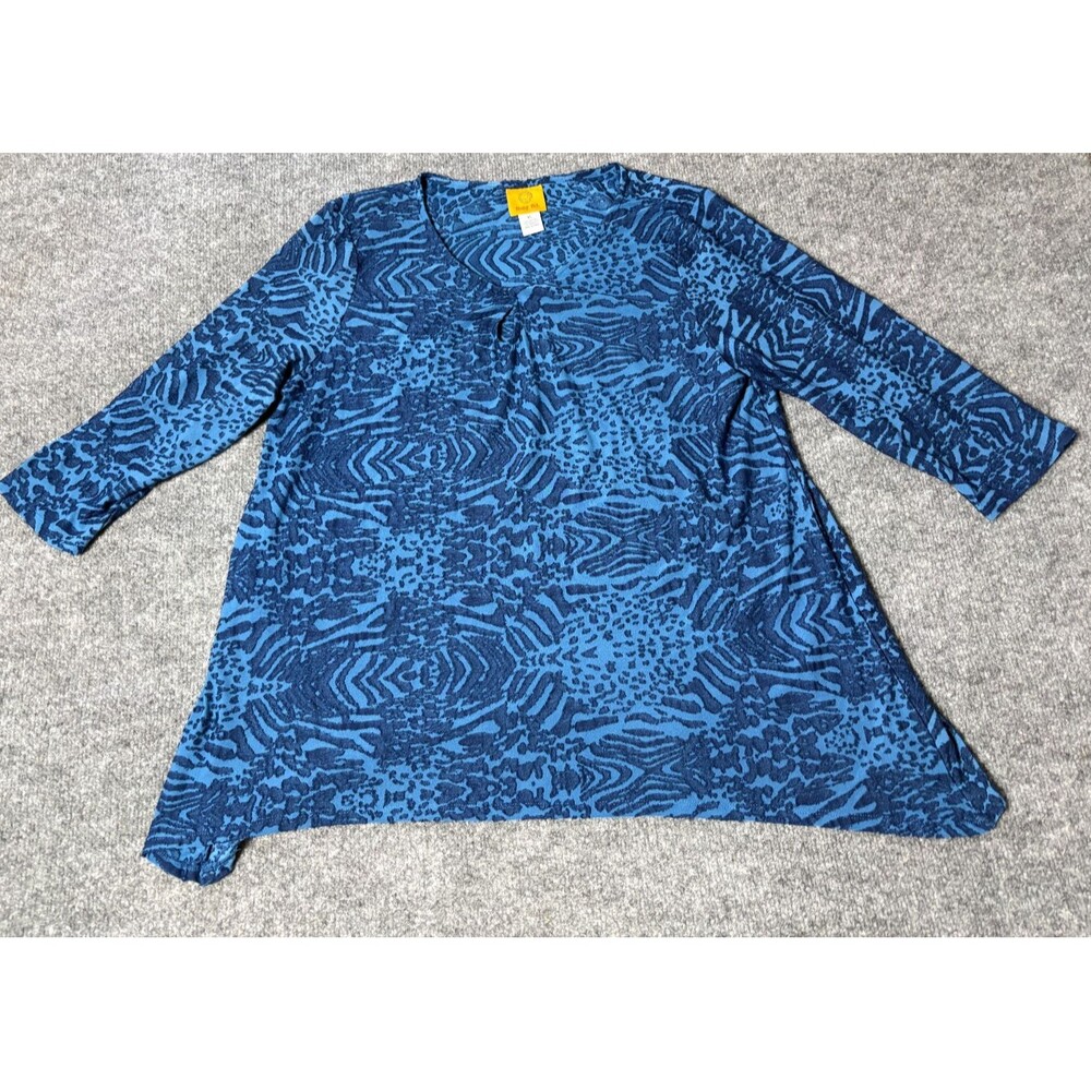 Ruby Rd Top Womens XL Blue Keyhole Rayon Blend Long Sleeve Blouse Shirt